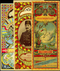 35480 - 1900 FEZ-CARDS  comp. 3 pcs of various lithographic labels s