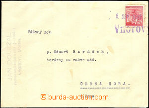 35682 - 1945 letter with Pof.378 (1,20 Koruna), provisory straight l