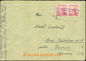 35768 - 1946? letter with Pof.418 2x, provisional framed pmk (railwa