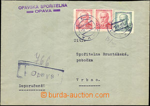 35770 - 1945 Reg letter with Pof.418 2x, 424, provisional circular p