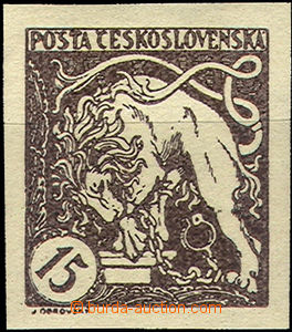 35855 - 1919 ZT hodnoty 15h v hnědé barvě, bez perforace na zn. p