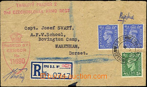 35898 - 1944 Reg letter with red FP cachet cancel. Tank batt./guidon