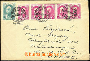 36076 - 1938 letter to Czechoslovakia, franked with. str-of-5 Mi.702