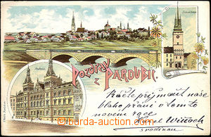36082 - 1899 Pardubice - color collage lithography, long address, Us