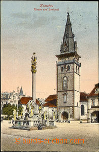 36330 - 1924 Chomutov - Komotau, church and plague pillar in the squ