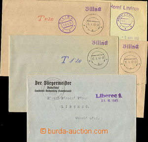 36423 - 1945 5 pcs of envelopes with provisory line  cancel. Liberec