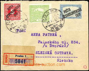 36442 - 1920 Reg letter with overprint 75h Parliament + 5h postage-d