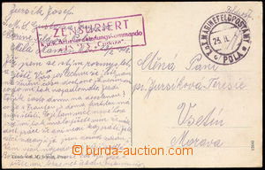 36488 - 1918 S.M.S. CUSTOZA ZENSURIERT frame violet censorship mark 