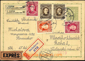 36494 - 1938 CDV65 sent R+Ex from Michalovce 14.VIII.39 to Praha, fr