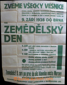 36755 - 1928 textový plakát Zemědělský den v Brně, A0, přehyb
