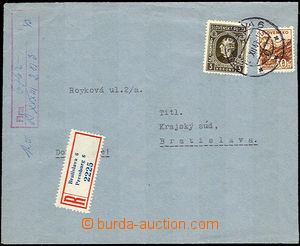 37330 - 1943 Reg letter with bilingual R label Bratislava 6 / Pressb