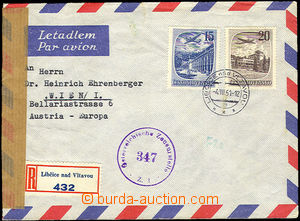 37390 - 1951 letecký R dopis zaslaný do Rakouska, vyfr. Let. zn. L