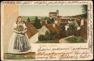 37450 - 1900 Pozořice - (soudní okres Slavkov), dívka v kroji, po