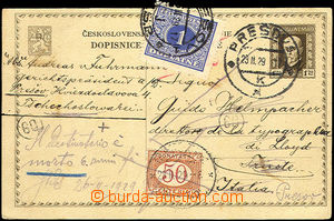 37541 - 1929 CDV32 to Italy, CDS Prešov 23.II.29, there burdened wi