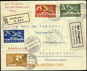 37709 - 1925 Reg and airmail letter adresoavný to Czechoslovakia, f
