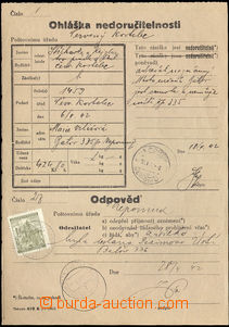 37871 - 1942 Ohláška nedoručitelnosti a odpověď vyfr. zn. 3K, P