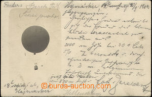37920 - 1904 balloon in flight on/for photo postcard, Hungary, descr