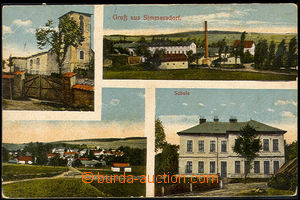 38024 - 1918 Smrčná - Simmersdorf, továrna, škola, kostel, celko