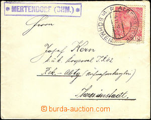 38141 - 1916 letter with nice frame cancel. MERTENDORF (BHM.), CDS A