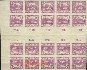 38183 -  Pof.2Mp, 3h violet block with 5 pcs of opposite 4-stamps gu