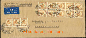 39819 - 1953 airmail letter to Austria, franked with. 13 pcs of post