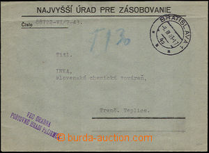 39979 - 1943 úřední dopis bez frankatury, DR Bratislava 1/ 9.III.