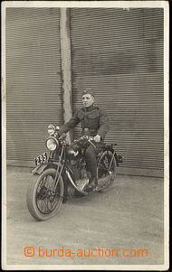 40026 - 1930? photo postcard soldier Czechosl. army sitting on/for m