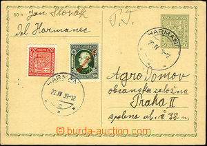 40100 - 1939 CDV65 předběžná dopisnice 50h Státní znak adresov