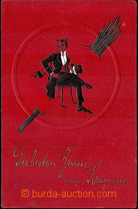 40500 - 1911 čert, pozdrav od čerta, tlačená pohlednice, prošl