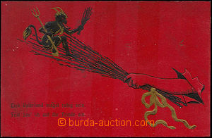 40536 - 1914 Čert na červeném pozadí, tlačená pohlednice. Pro