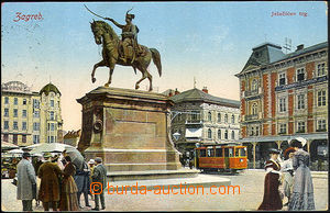 41254 - 1911 Zagreb - color single-view, Jelačičův market with tr
