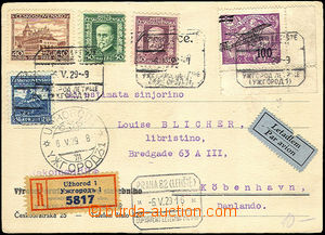 41446 - 1929 issue II Reg and airmail PC sent from Uzhhorod to Denma