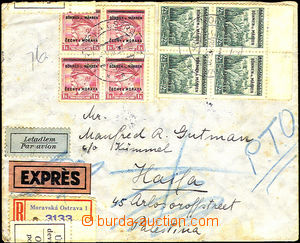 41460 - 1939 R+Ex+Let. dopis do Palestiny, vyfr. 4-bloky známek Pof