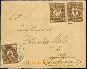 42130 - 1922 dopis adresovaný do ČSR, vyfr. 3ks zn. 10M, Mi.203, D