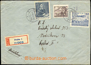 42134 - 1953 Reg letter posted in/at neděli(!) franked on front sid