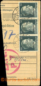 42294 - 1944 OSTLAND  parcel dispatch card segment franked with. 3 p