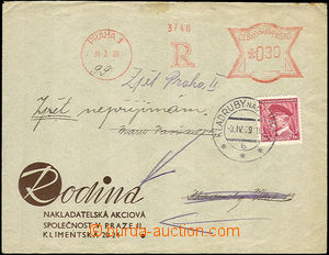 42823 - 1939 firemní dopis s českým OVS Praha 1/ R (Rodina)/ 31.3