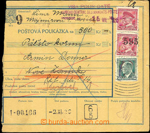 43136 - 1938-9 větší díl poštovní poukázky vypl. známkami 2x