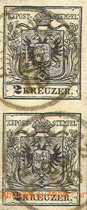 43350 - 1850 issue I pair stamp. 2 Kreuzer, Mi.2, T III., MP, CDS Br