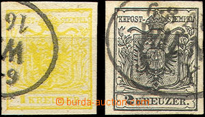 43353 - 1850 issue I stamp. 1 + 2 Kreuzer, Mi.1, 2, nice pieces, bot