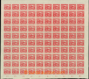 43831 -  Pof.5, 10h červená, kompletní 100-známkový arch s okra