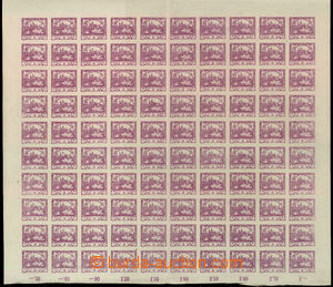 43973 -  Pof.2, 3h violet, complete 100-stamps sheet with margin and