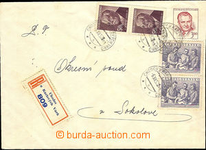 44072 - 1952 COB2 sent as Reg, uprated with stamp Pof.502 2x, 671 2x