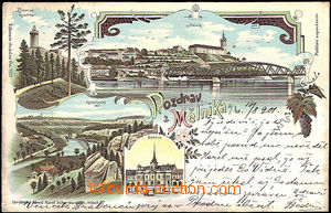 44232 - 1901 Mělník, color collage lithography, long address, used