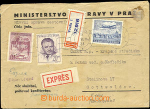 44383 - 1953 official Reg and Express letter with postage averaged, 