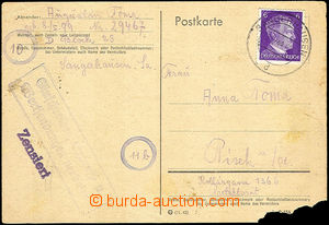 45227 - 1944 C.C. SANGERHAUSEN  card to Bohemia, with Mi.785 dark vi