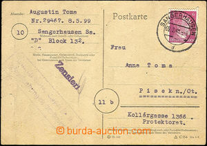 45229 - 1945 C.C. SANGERHAUSEN  PC to Bohemia, with Mi.785 light vio