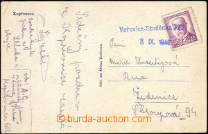 45489 - 1946 postcard with Pof.419, provisory straight line postmark