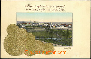 45513 - 1913 Ivančice - zlacené a tlačené mince na pohlednici, c