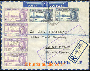45560 - 1947 Reg and airmail letter sent to island Reunion flight Ai